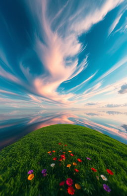 A surreal scene of the sky appearing upside down, creating a dreamlike atmosphere