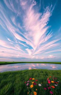 A surreal scene of the sky appearing upside down, creating a dreamlike atmosphere