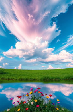 A surreal scene of the sky appearing upside down, creating a dreamlike atmosphere