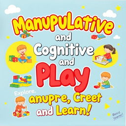 A vibrant and engaging classroom poster designed for basic school children, showcasing the theme of manipulative and cognitive play