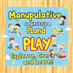 A vibrant and engaging classroom poster designed for basic school children, showcasing the theme of manipulative and cognitive play
