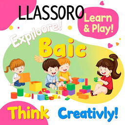 A vibrant and engaging classroom poster designed for basic school kids, featuring colorful illustrations of children happily engaging in various manipulative and cognitive play activities