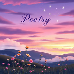 A beautifully illustrated book cover for a poetry collection, featuring an ethereal landscape of a serene twilight scene
