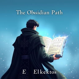 An anime-style cover page for the fantasy novel titled 'The Obsidian Path' by Eklektos