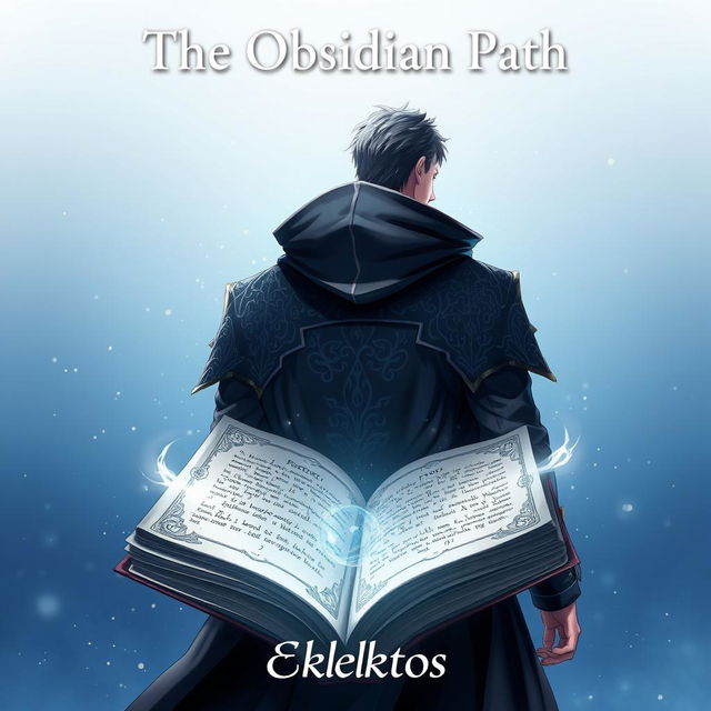 An anime-style cover page for the fantasy novel titled 'The Obsidian Path' by Eklektos