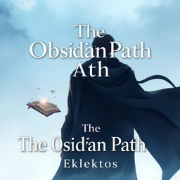 An anime-style cover page for the fantasy novel 'The Obsidian Path', featuring a man seen from behind, draped in a flowing dark cloak that adds a sense of mystery