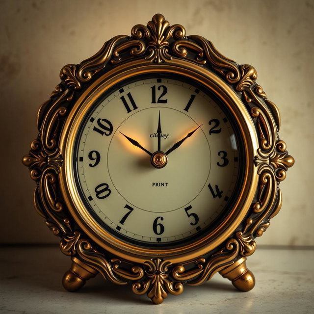 An intricate and beautiful vintage digital clock, showcasing its unique design in a soft, warm light