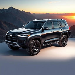 A sleek and rugged concept design of the Toyota Land Cruiser, showcasing its modern, bold features
