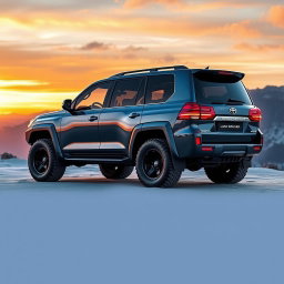 A sleek and rugged concept design of the Toyota Land Cruiser, showcasing its modern, bold features