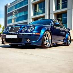 A stunning Rover 75 modified with a widebody kit, showcasing an aggressive and sporty stance