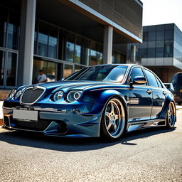 A stunning Rover 75 modified with a widebody kit, showcasing an aggressive and sporty stance