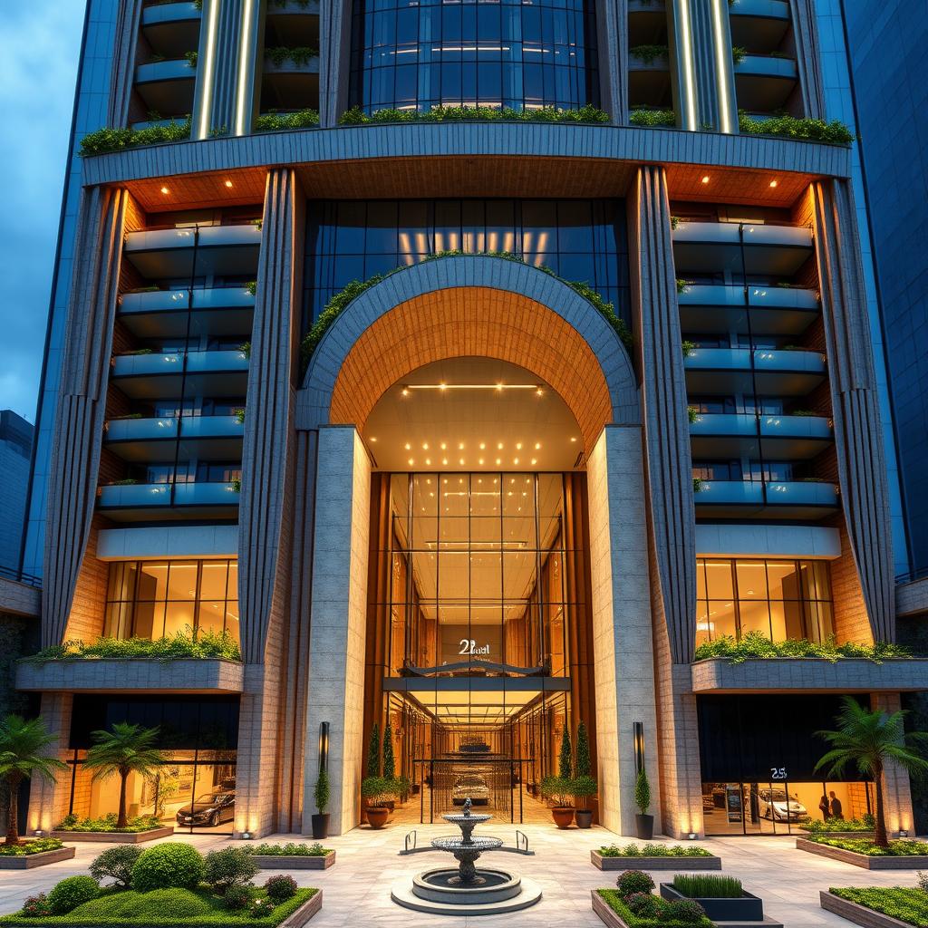 A stunning, sustainable 15-storey tower façade inspired by dolphins, blending neoclassical and futuristic elements