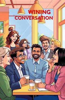 A dynamic illustration depicting the essence of winning conversations, featuring a tableau of diverse individuals engaged in animated discussions