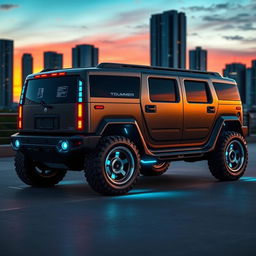 A futuristic Hummer concept vehicle designed with sleek, aerodynamic lines and a bold, muscular stance
