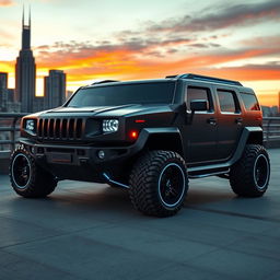 A futuristic Hummer concept vehicle designed with sleek, aerodynamic lines and a bold, muscular stance
