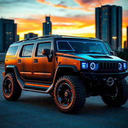 A futuristic Hummer concept vehicle designed with sleek, aerodynamic lines and a bold, muscular stance