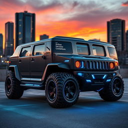 A futuristic Hummer concept vehicle designed with sleek, aerodynamic lines and a bold, muscular stance