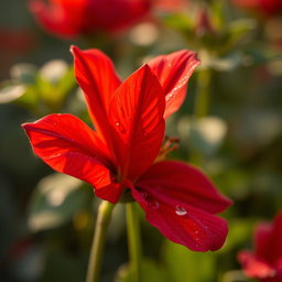 A stunning close-up of a vibrant red flower, showcasing intricate petal textures and rich coloration