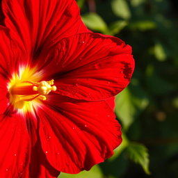 A stunning close-up of a vibrant red flower, showcasing intricate petal textures and rich coloration