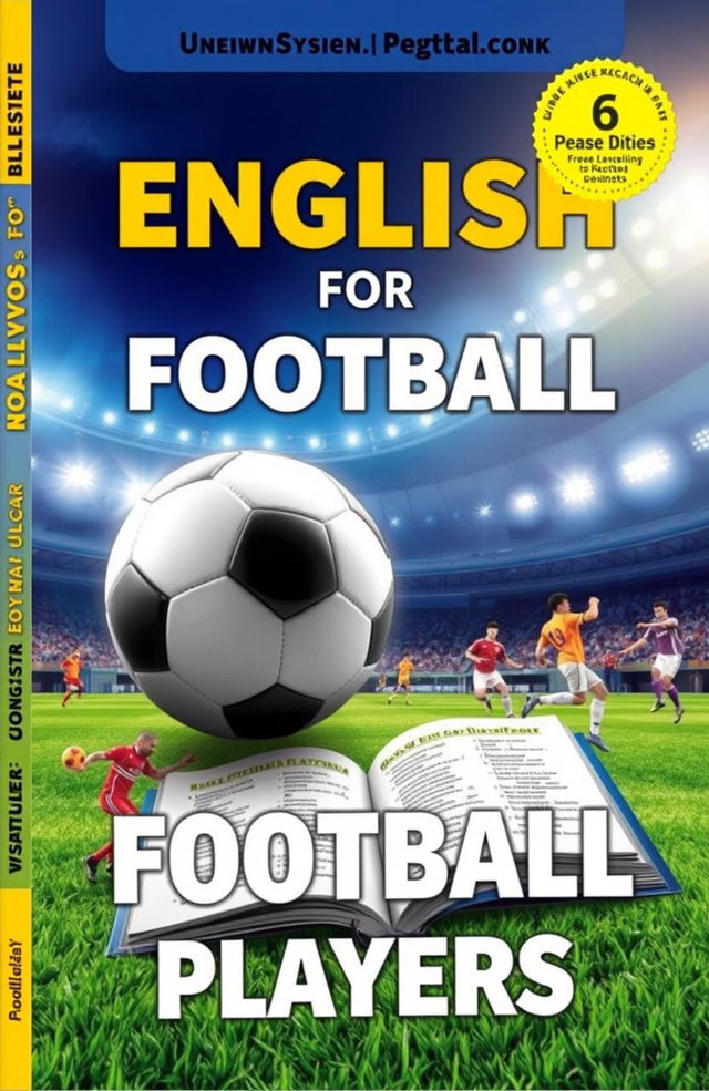 A visually engaging book cover design for a unique English learning book tailored for football players