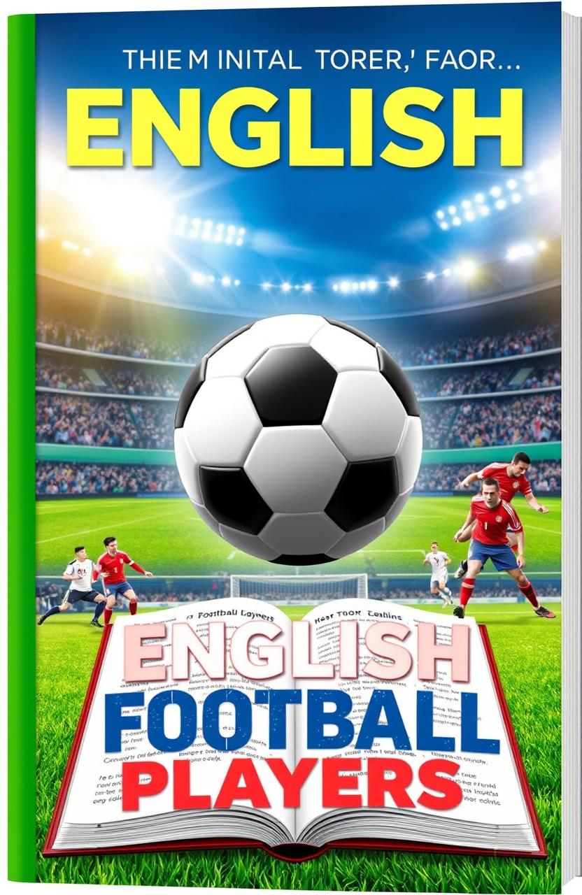 A visually engaging book cover design for a unique English learning book tailored for football players