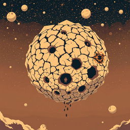 Retro cosmic horror pixel-art featuring a colossal entity floating in a distorted cosmos