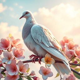 A stunning and detailed depiction of a dove, showcasing its graceful posture and elegant feathers