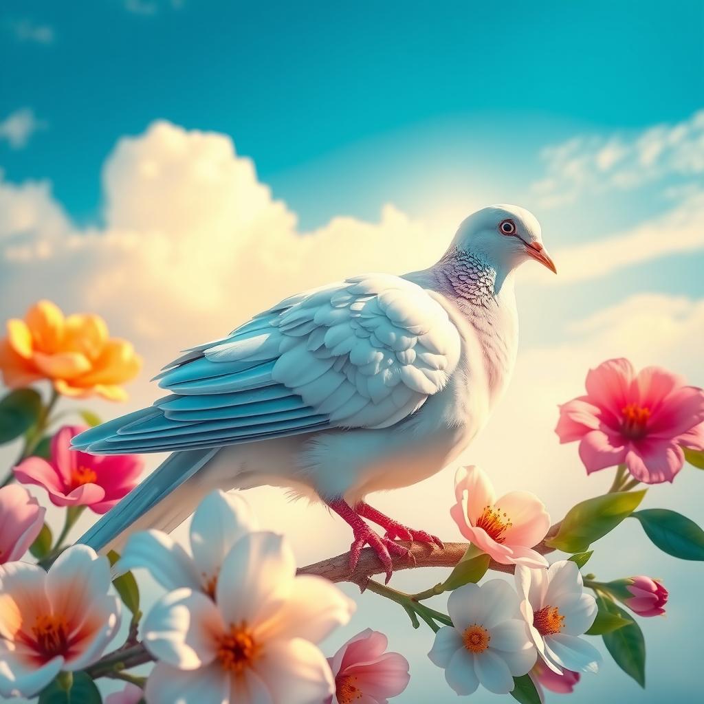 A stunning and detailed depiction of a dove, showcasing its graceful posture and elegant feathers
