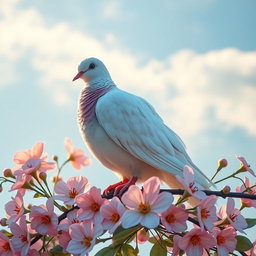 A stunning and detailed depiction of a dove, showcasing its graceful posture and elegant feathers