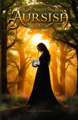 A stunning book cover featuring a majestic, ancient forest bathed in the golden light of sunrise