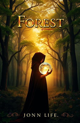 A stunning book cover featuring a majestic, ancient forest bathed in the golden light of sunrise