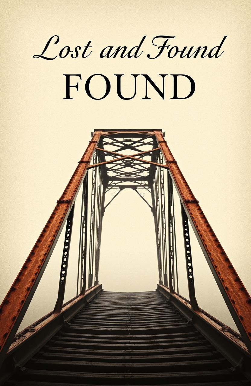 Aesthetic book cover design featuring an old, rusty bridge as the central focus