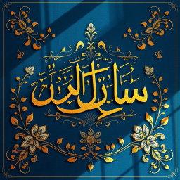 In the name of God, a stunning and intricate calligraphy artwork featuring the phrase 'به نام خدا' (In the name of God) inscribed beautifully with ornate Arabic letters