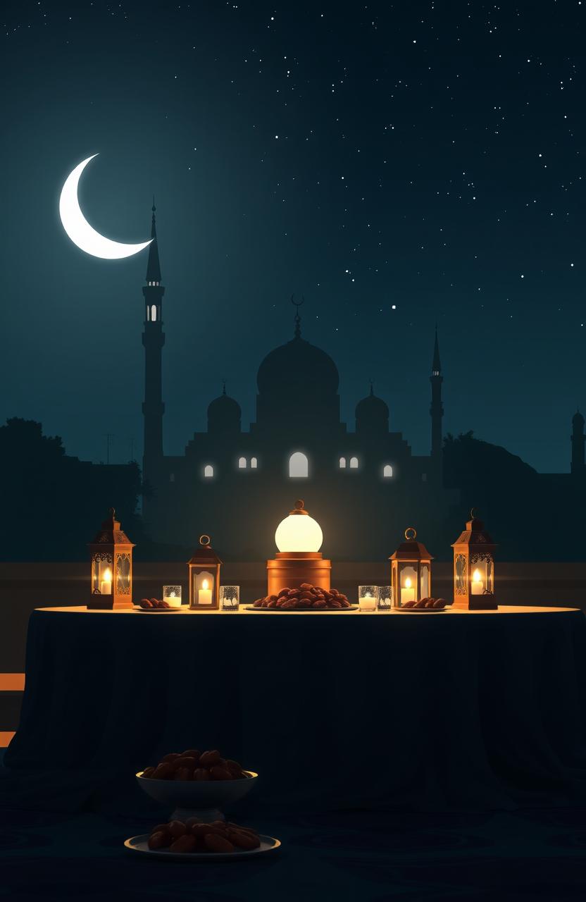 A serene night scene depicting the holy month of Ramadan
