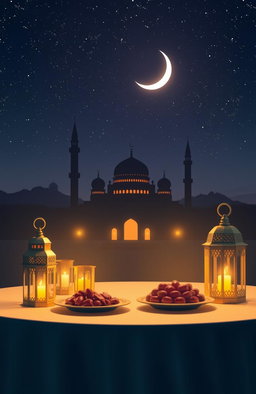 A serene night scene depicting the holy month of Ramadan