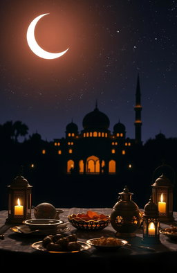 A serene night scene depicting the holy month of Ramadan