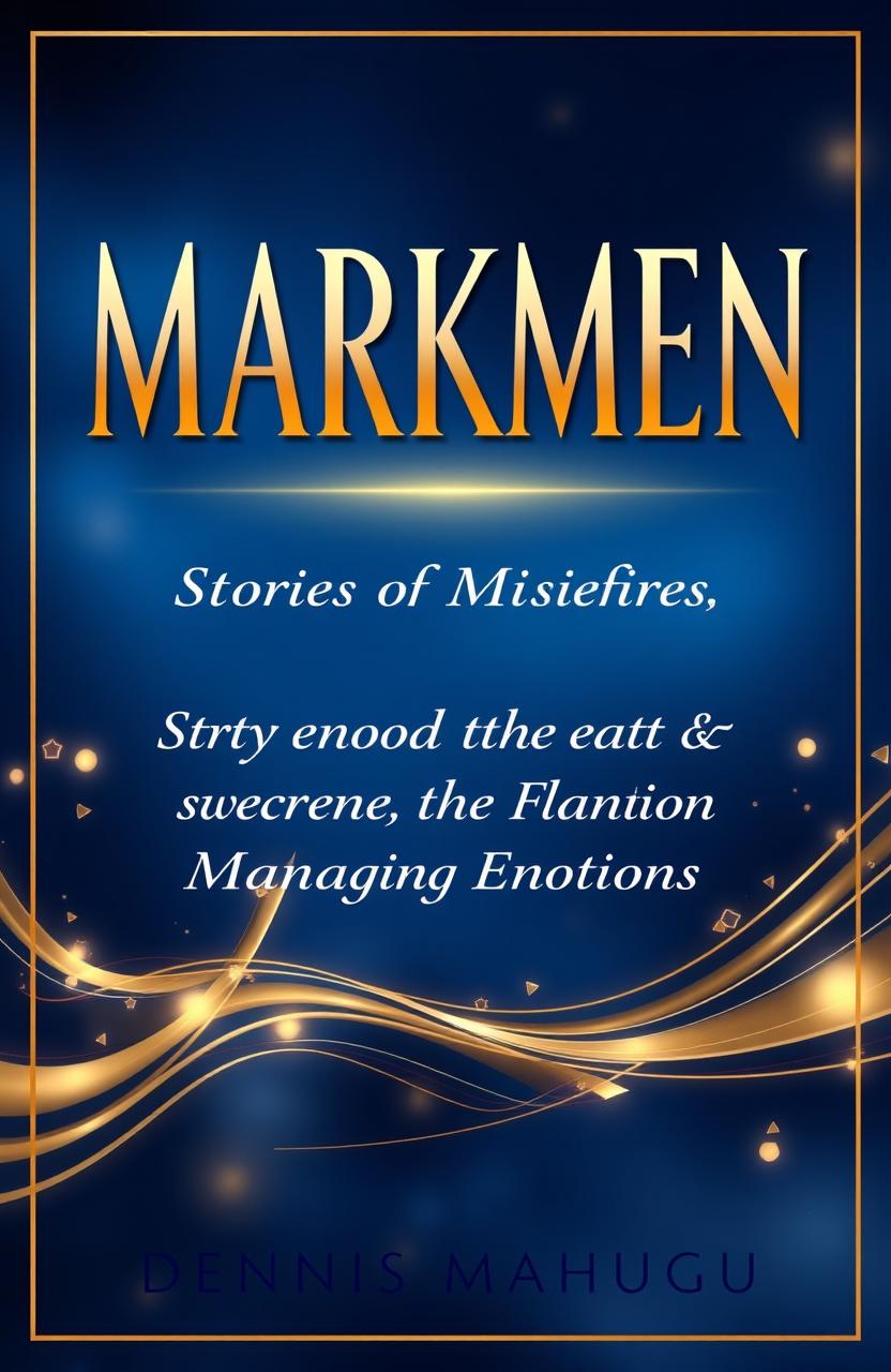 A captivating book cover for 'MARKSMEN: Stories of Misfires and Mastering the Art of Managing Emotions' by DENNIS MAHUGU