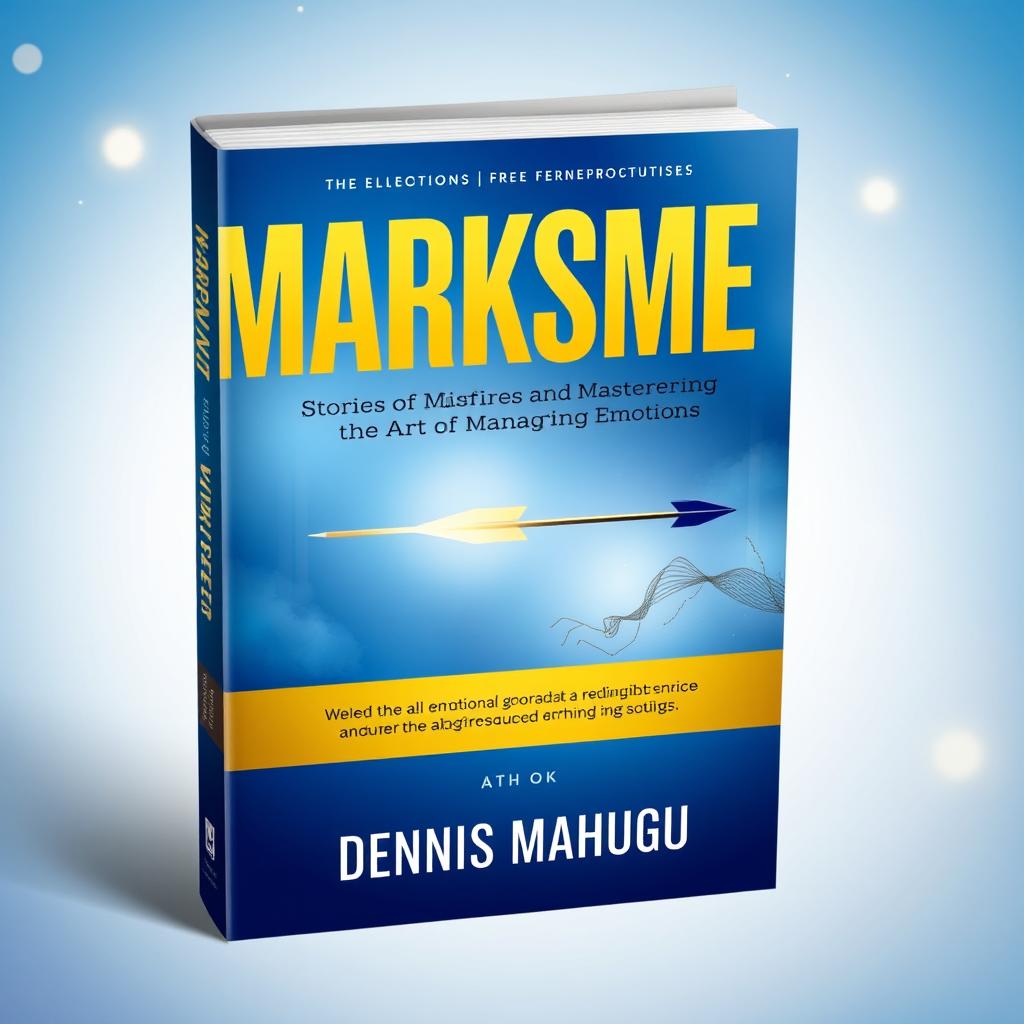 A visually striking book cover design for 'MARKSMEN: Stories of Misfires and Mastering the Art of Managing Emotions' by DENNIS MAHUGU