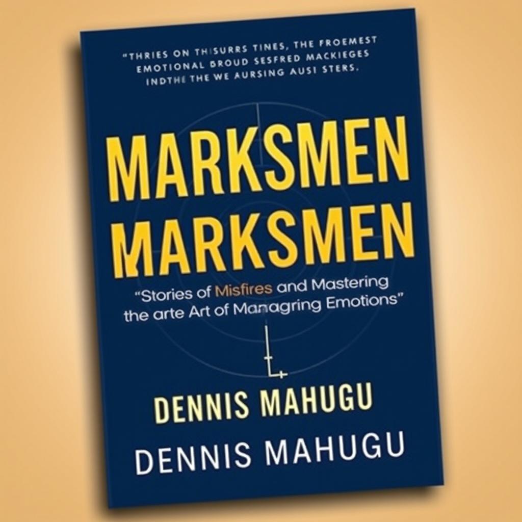 An engaging book cover design for 'MARKSMEN: Stories of Misfires and Mastering the Art of Managing Emotions' by DENNIS MAHUGU