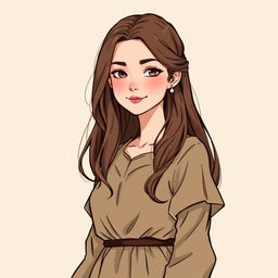 A beautiful young commoner woman illustrated in the style of Dungeons and Dragons, set against a neutral background