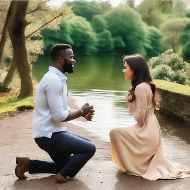 He fell to one knee, aghast, when he saw her radiant smile as she said 'yes' to his marriage proposal.