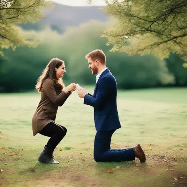 He fell to one knee, aghast, when he saw her radiant smile as she said 'yes' to his marriage proposal.