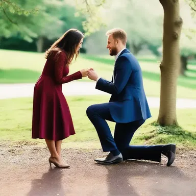 He fell to one knee, aghast, when he saw her radiant smile as she said 'yes' to his marriage proposal.