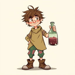 A quiet, goofy commoner man character from a fantasy setting, depicted with a playful and endearing expression