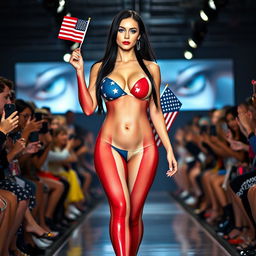 Full length photograph of a shapely beautiful 19-year-old woman with pale skin, long black hair, and stunning crystal blue eyes