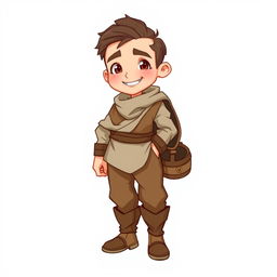 A kind-looking commoner man character from a fantasy setting, portrayed with a warm and gentle demeanor