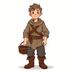 A kind-looking commoner man character from a fantasy setting, portrayed with a warm and gentle demeanor