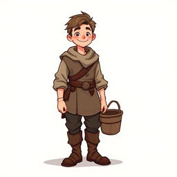 A kind-looking commoner man character from a fantasy setting, portrayed with a warm and gentle demeanor