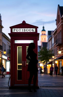 A vibrant town square featuring a classic photobooth cabin with its iconic red and white stripes