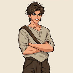 A rude, handsome commoner man character from a fantasy setting, depicted with a confident and slightly arrogant expression